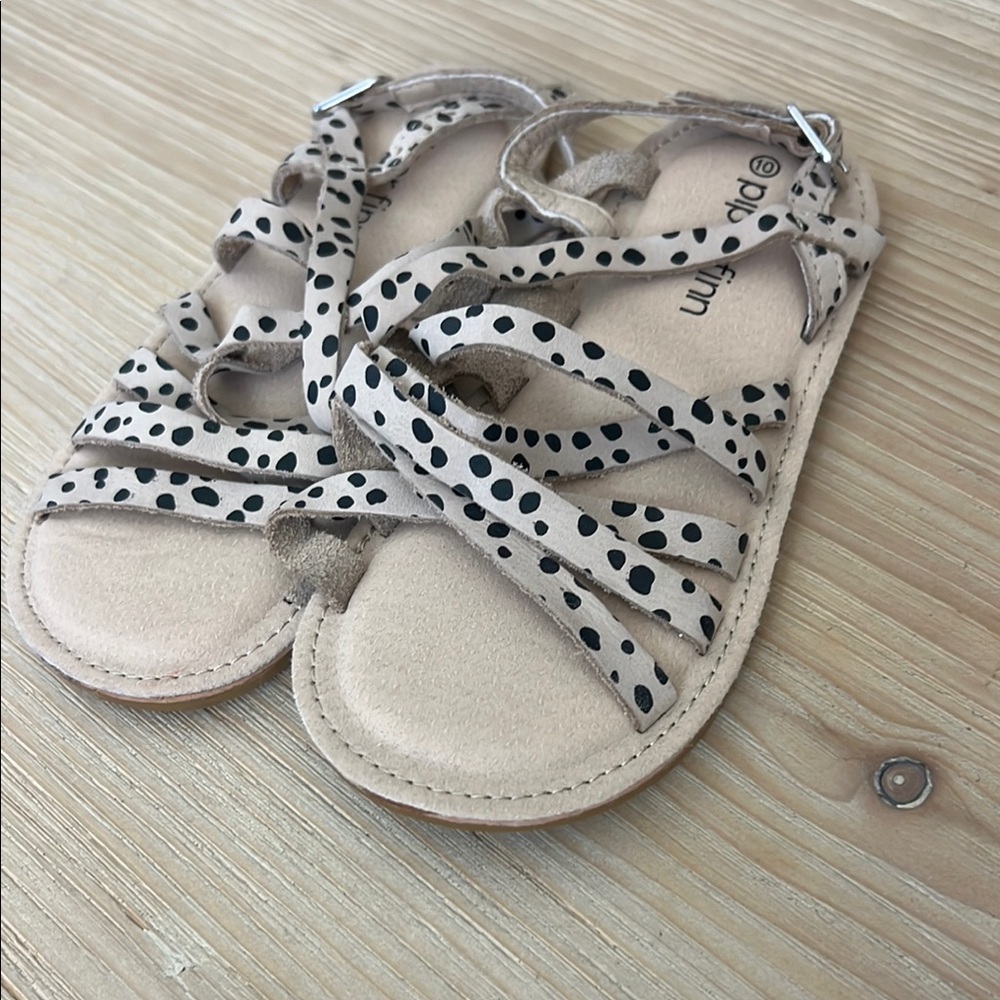 Piper Finn Kids Sandals - Tan and Black cheetah leopard strappy buckle sandal